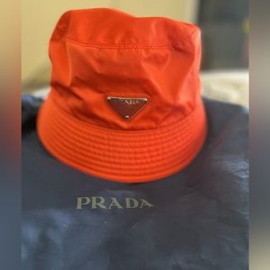 Authentic NWT Prada Satin Bucket Hat..Color:Orange